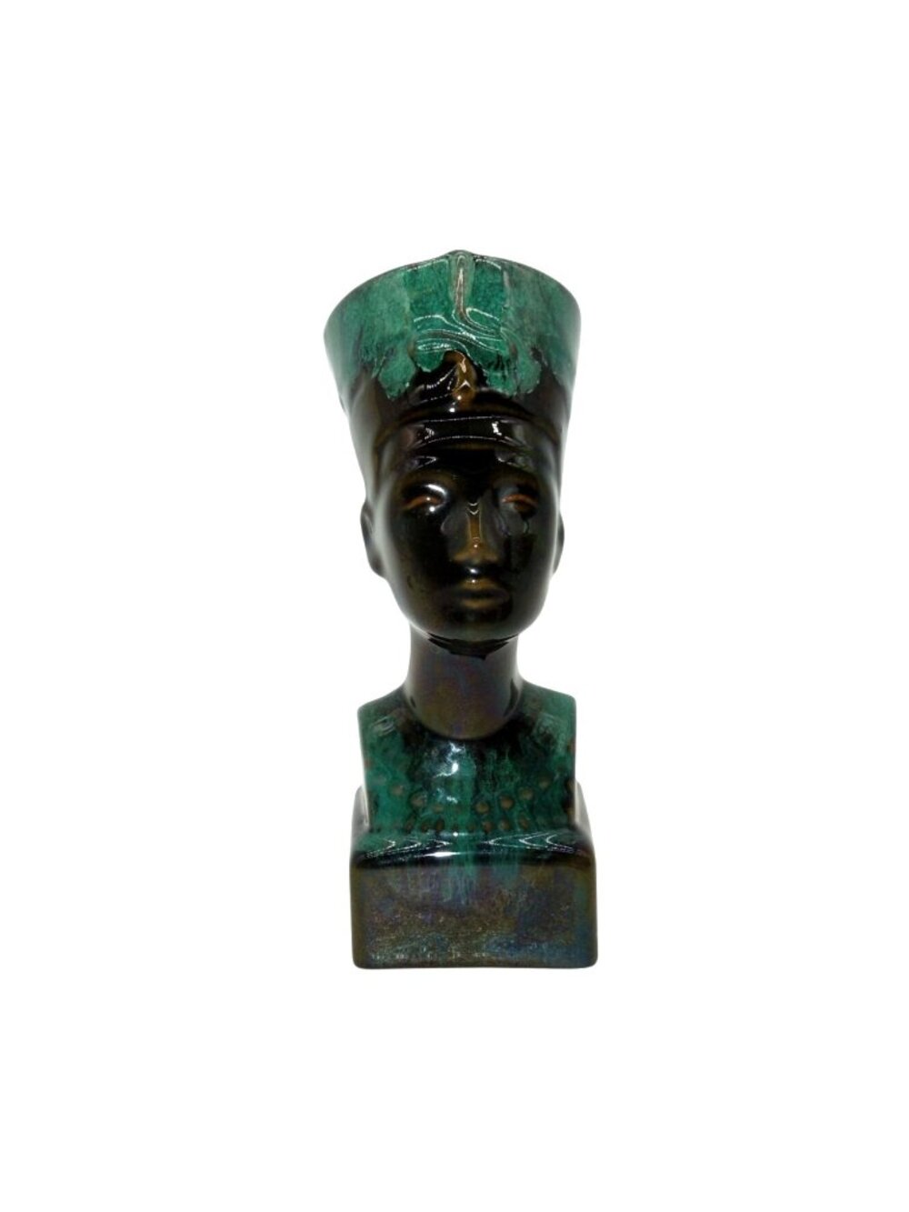 Nefertiti Bust Art Pottery Decor Egypt Green Vintage 7"